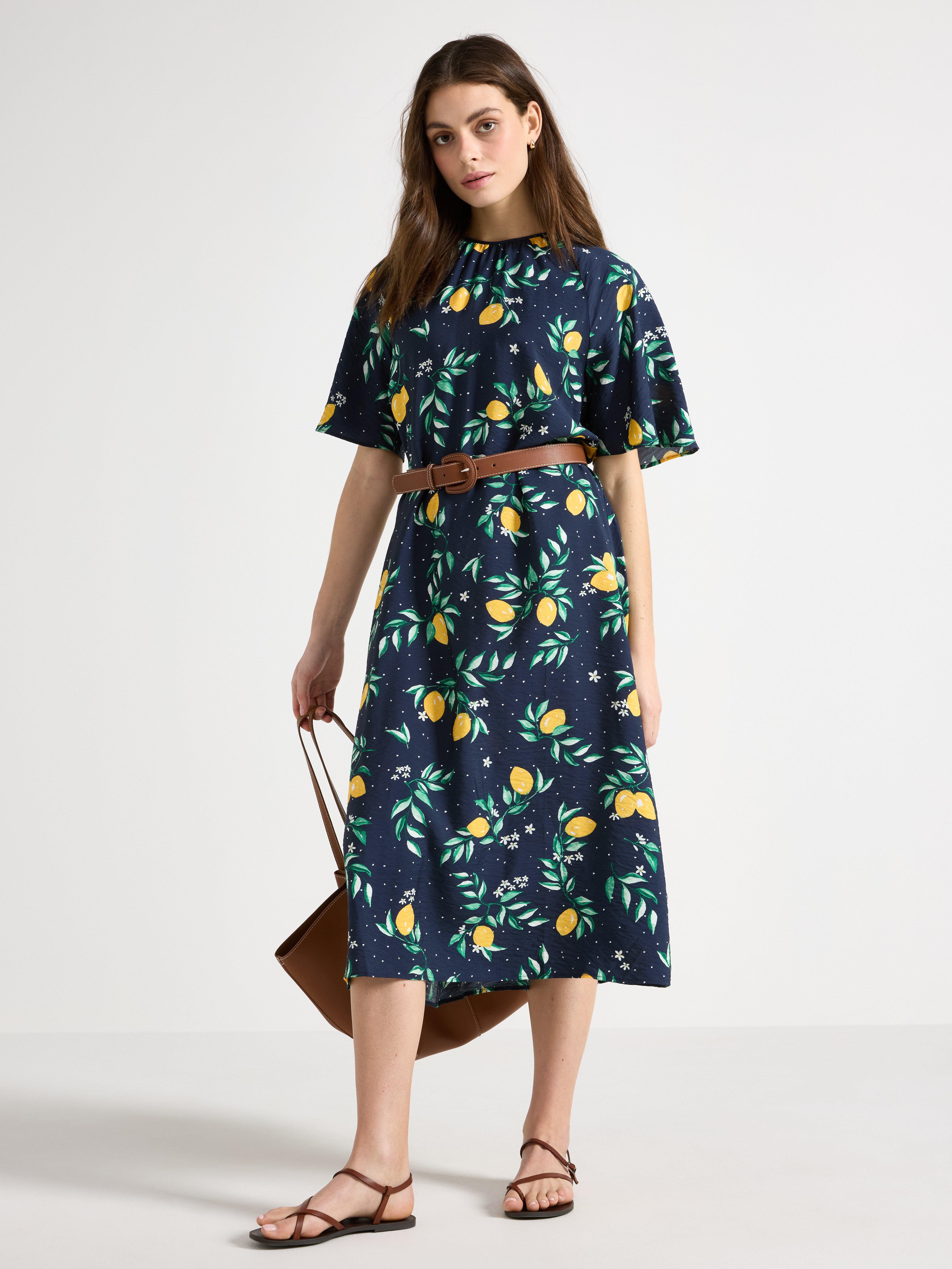 Vestido midi azul-marinho