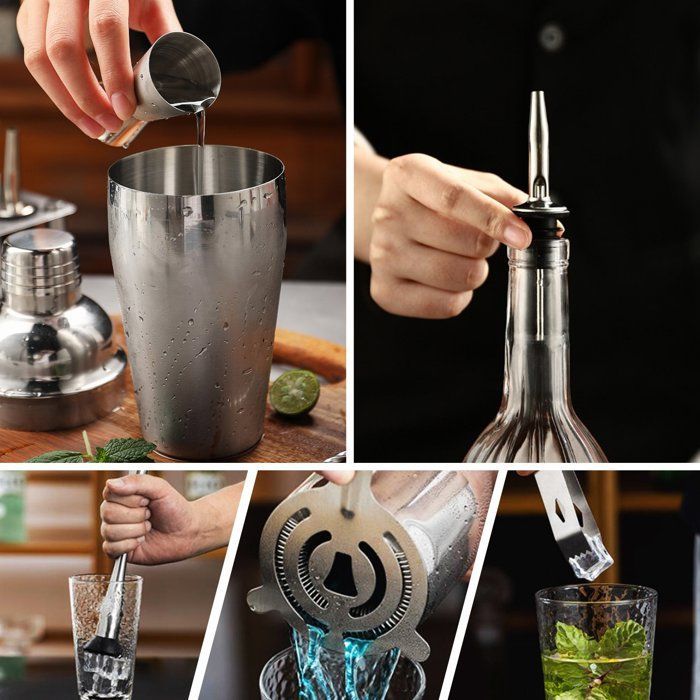 Set di 30 strumenti per la miscelazione di cocktail, capacità 750 ml, kit da barman in acciaio inossidabile con supporto