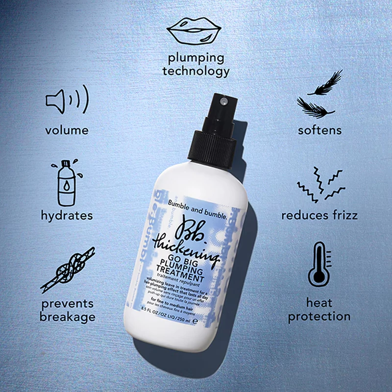 Bumble and bumble Thickening Go Big Plumping Treatment spray voor volume tijdens het föhnen en de uiteindelijke styling.