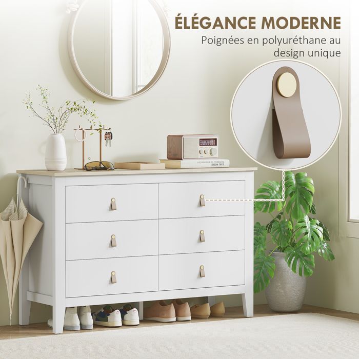Chest of drawers - HOMCOM - 6 drawers - contemporary style - with polyurethane handles - 120 x 40 x 78 cm - white