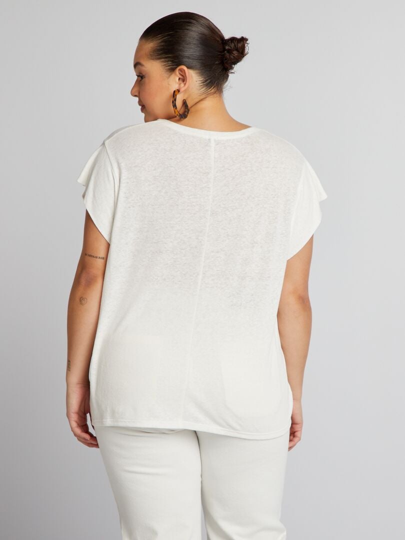 Linnen T-shirt met vleermuismouwen - WIT