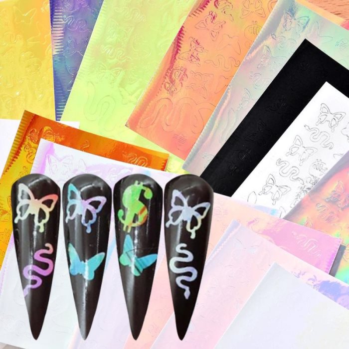 16 stuks Vlinder Snack Holografische 3D Nagelkunst Stickers Sticker Zelfklevende Decoratie Nagel Sticker Voor Manicure Nagel Folie Decoratie
