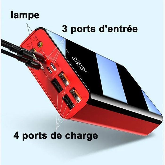 HAZEALDEMI® Batterie Externe 30000mAh Chargeur Portable 4 Sorties/3 Entrées et LCD Ecran/LED Lampe pour tous les téléphones