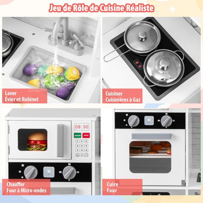 Cucina per bambini DREAMADE con luci e suoni realistici, lavello, forno, microonde, lavatrice, macchina del caffè e accessori.