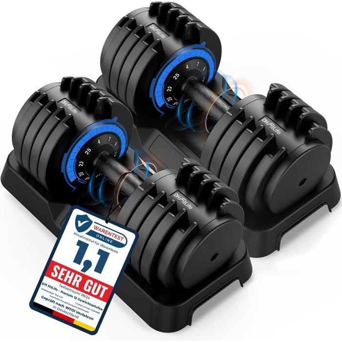 DH FitLife säädettävät käsipainot 4-25 kg, tilaa säästävä käsipainosetti, vaihtelevat painot, 10 kpl 1:ssä, 2 kpl pakkaus