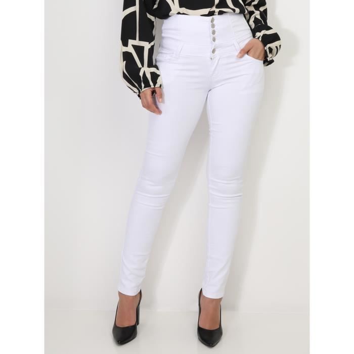 Pantalones vaqueros ajustados - LA MODEUSE - Cintura muy alta - 5 bolsillos - Cierre de cremallera - Largo 75 cm