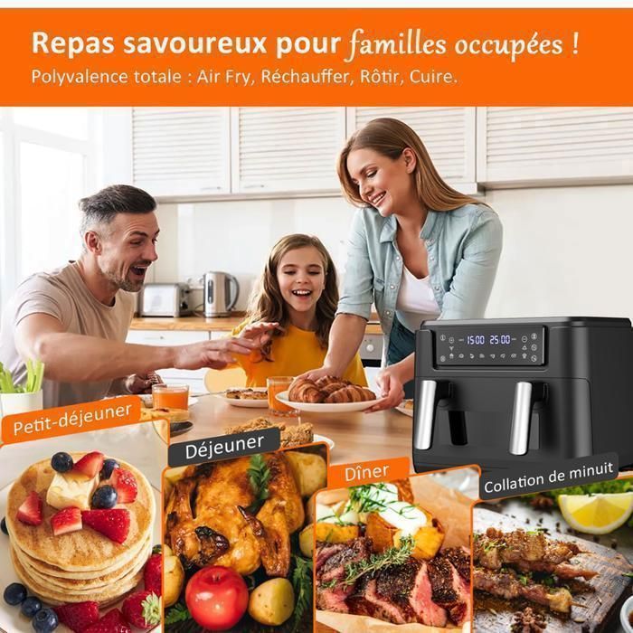 Friteuse sans Huile 12L - Panier Flexible - Écran LED - Cuisson 360° Sans Huile - 10 Programmes - Fenêtre transparente - Air fryer