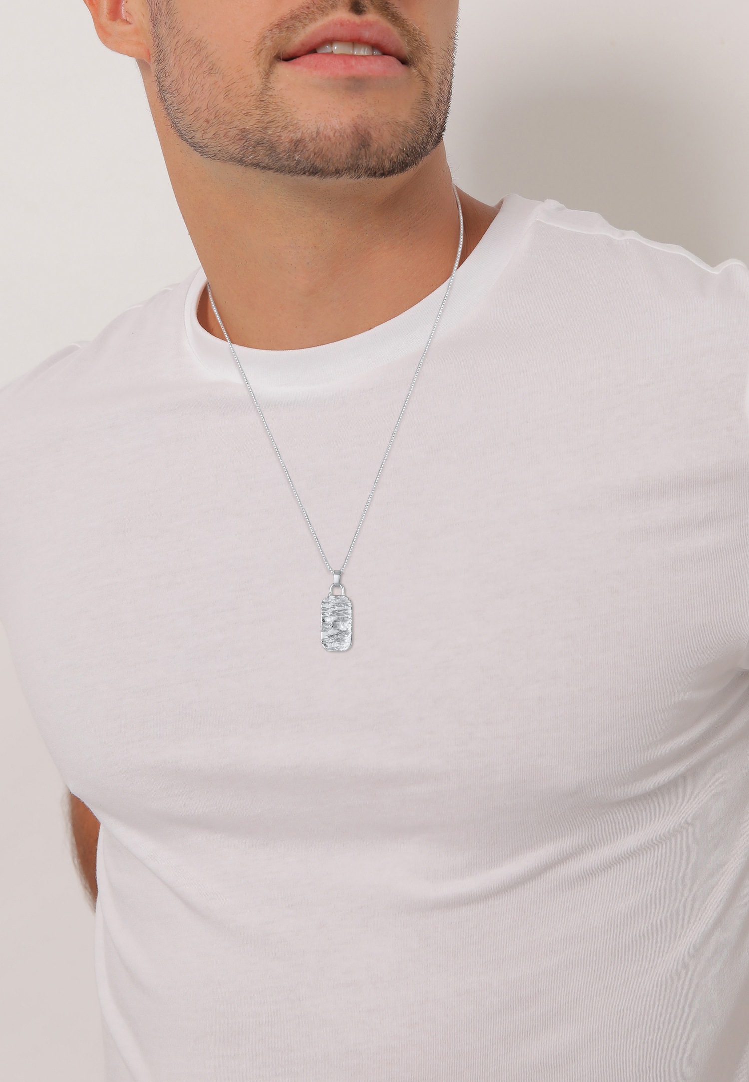 KUZZOI Hommes Pendentif Plaque Martelé Military en argent sterling 925
