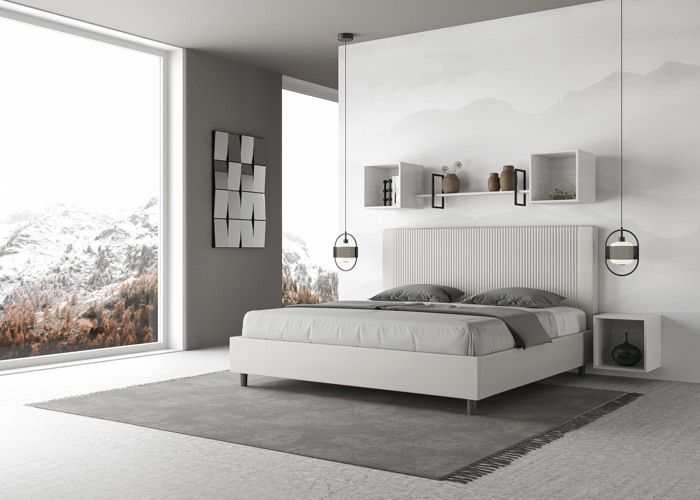 Letto matrimoniale king size - Ityhome - Goya - Ecopelle bianca - 200x210 cm - Senza base letto