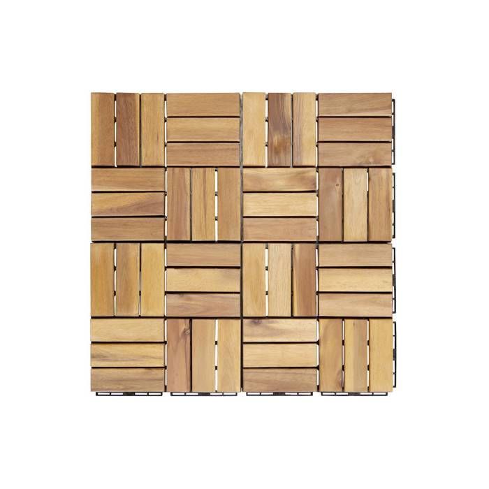 Set di 10 piastrelle per terrazza in legno di acacia, 30x30 cm, con motivo quadrato. Si assemblano a incastro.