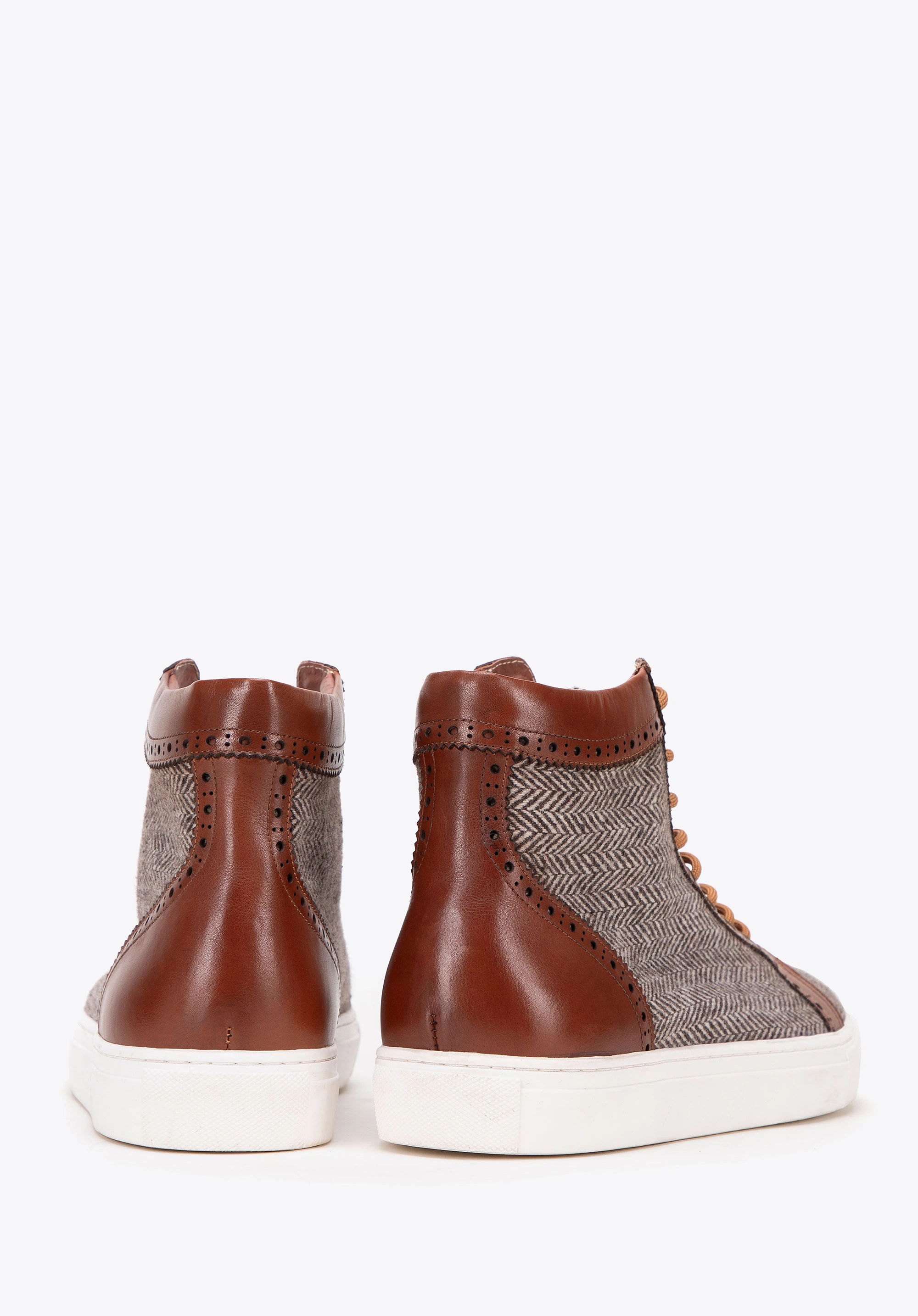 Męskie sneakersy skórzane wysokie brązowe