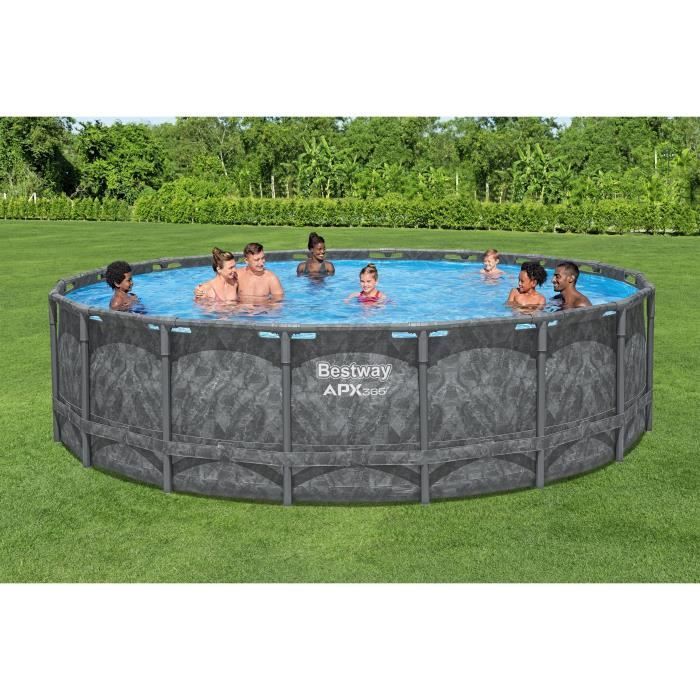 Kit de piscina tubular elevada BESTWAY - APX 365™ - 549 x 132 cm - Redonda (Filtro de arena, 250 g de poliesfera, escalera, cubierta)