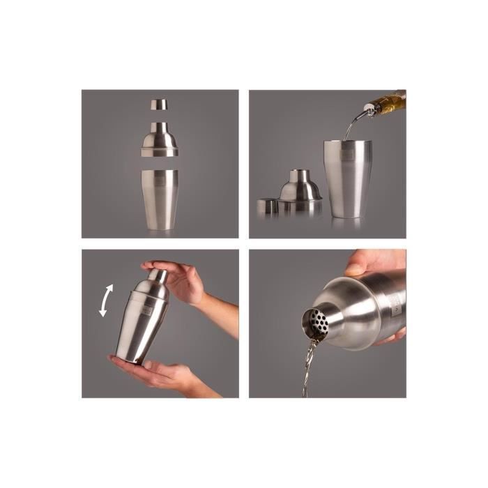 Shaker à cocktail - VACUVIN - Acier inoxydable - 750 ml - Passoire intégrée - Argent