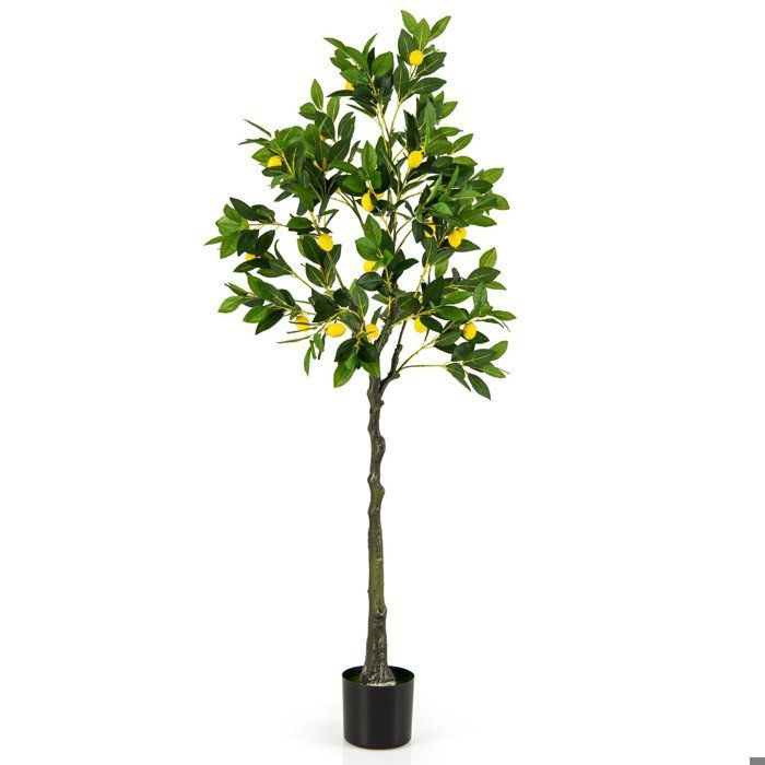Limonero artificial COSTWAY, 160 cm de altura, con 27 limones, planta verde en maceta, decoración moderna para el hogar, sala de estar u oficina.