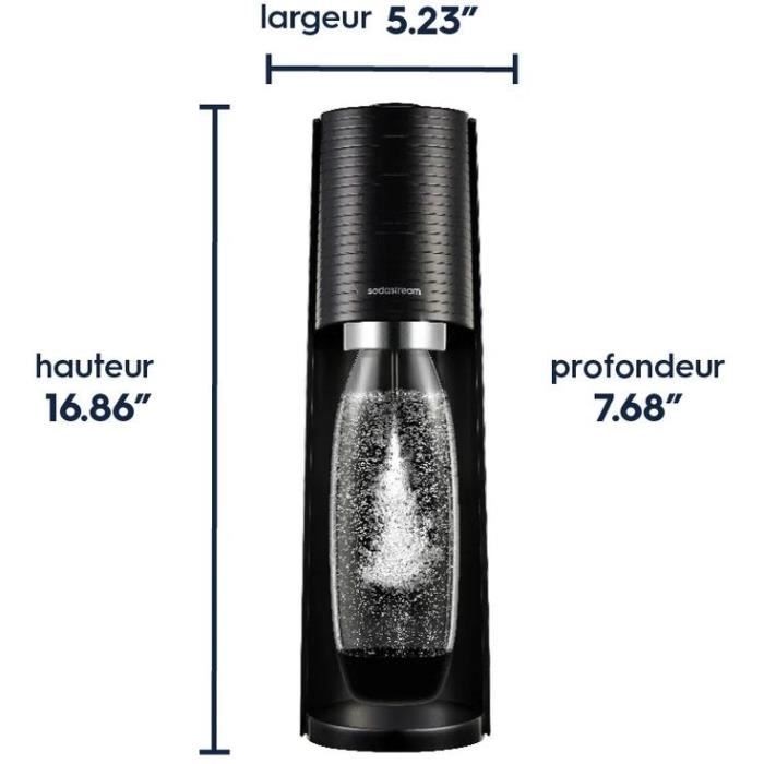 Machine à soda et eau pétillante SODASTREAM - TERRA Noire - 1 bouteille compatible lave-vaisselle - 1 recharge de gaz 60L