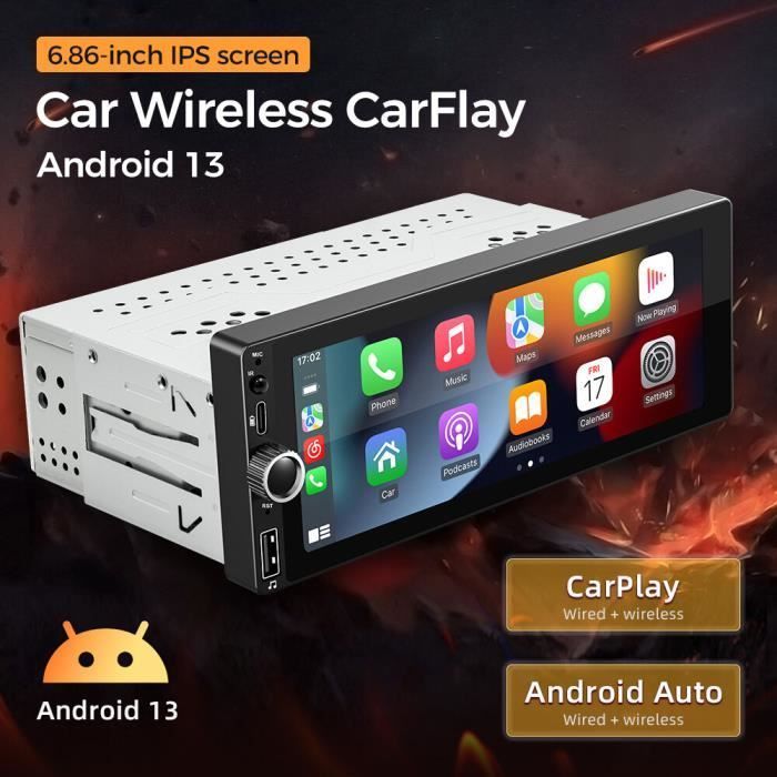 GEARELEC 6,9-Zoll-Autoradio mit kabellosem CarPlay, Android Auto, GPS, Bluetooth, WLAN, RDS, FM, 2+32 GB