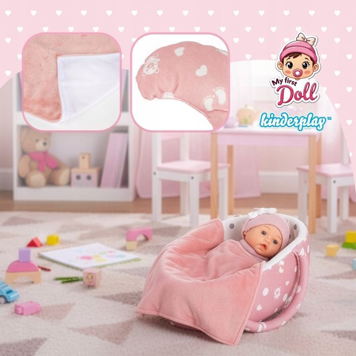 Muñeca bebé de 30 cm con portabebés, almohada, manta y chupete – Kinderplay (KP0662)