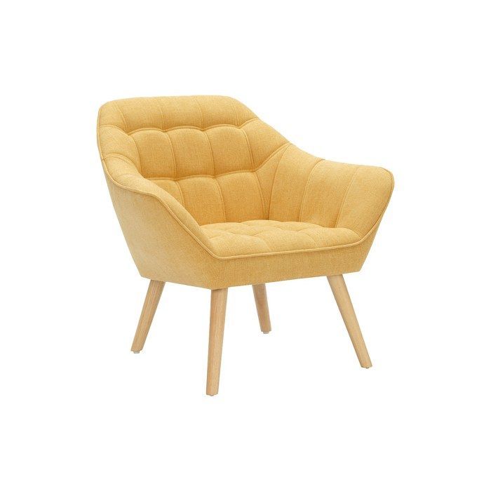 Sofá de 2 plazas y sillón CASTERTA en tela color amarillo mostaza.