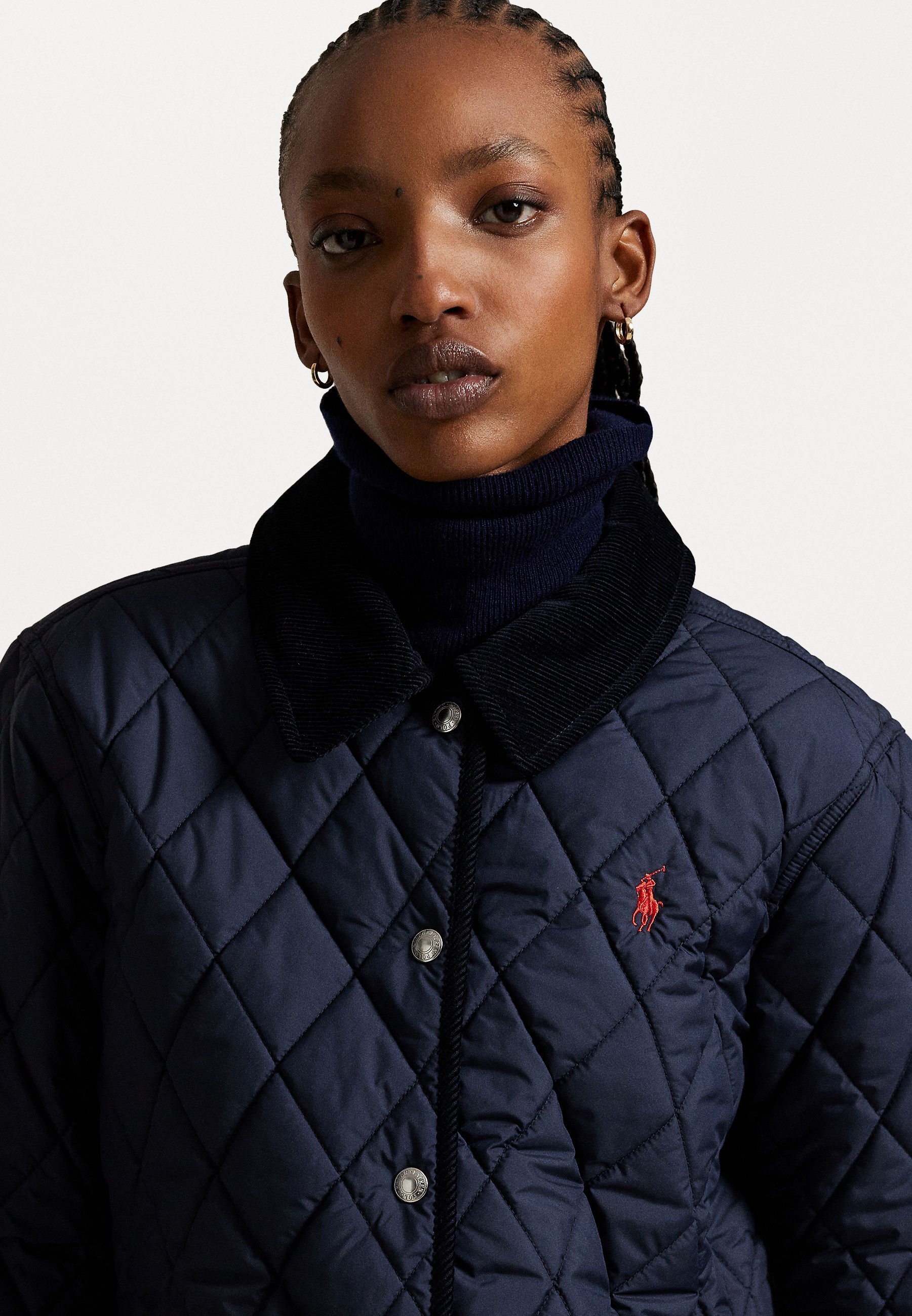 Polo Ralph Lauren Veste matelassée style grange à bordure en velours côtelé - Veste légère - Bleu marine