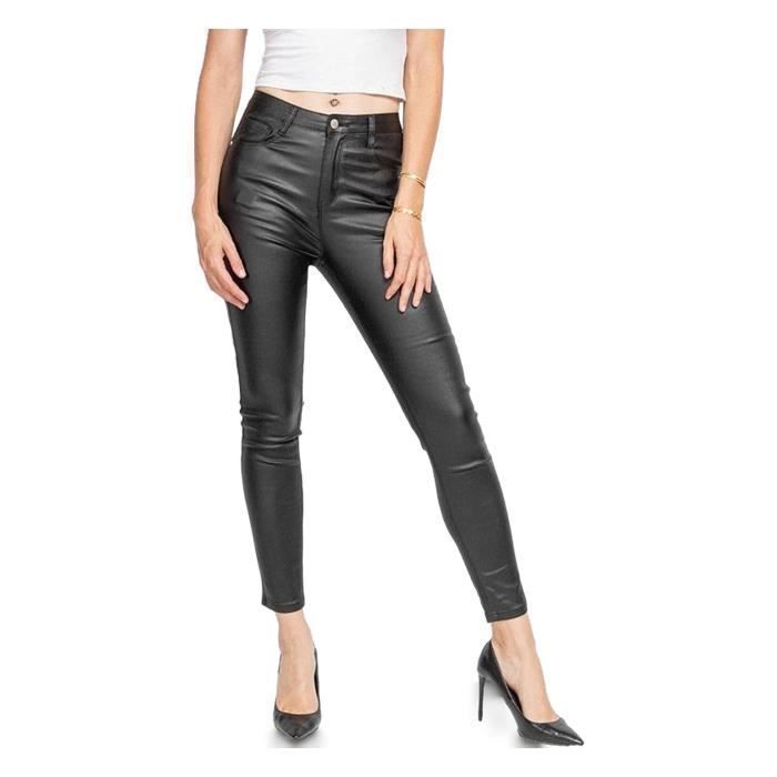 Jean femme - SULLIVAN - Skinny - Taille haute - Simili cuir - Noir