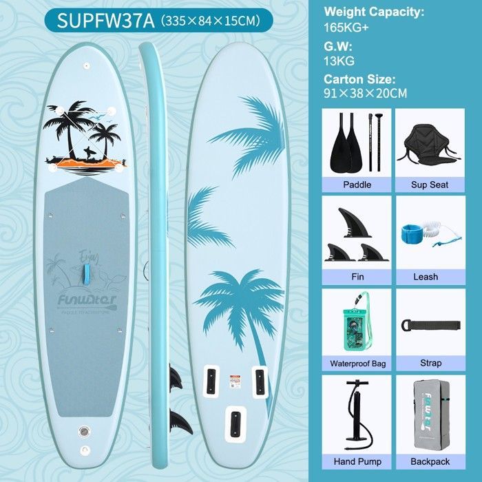 FunWater-Planche de Paddle Gonflable Antidérapante, Sports Aquatiques, SUP ultra-léger,EVA antidérapant,335x83x15cm