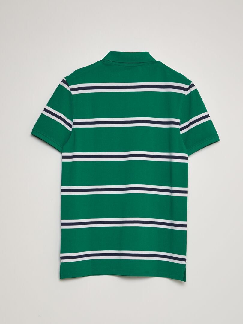Gestreept katoenen piqué poloshirt - GROEN