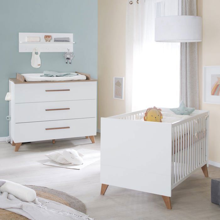 Conjunto para habitación infantil: Cuna convertible de 70 x 140 cm + cambiador - OLE - ROBA - Roble oscuro / Blanco