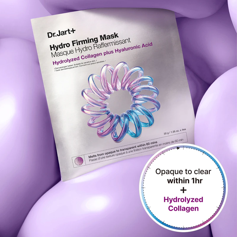 Máscara de hidrogel Dr. Jart+ Hydro Firming Mask com efeito fortalecedor.