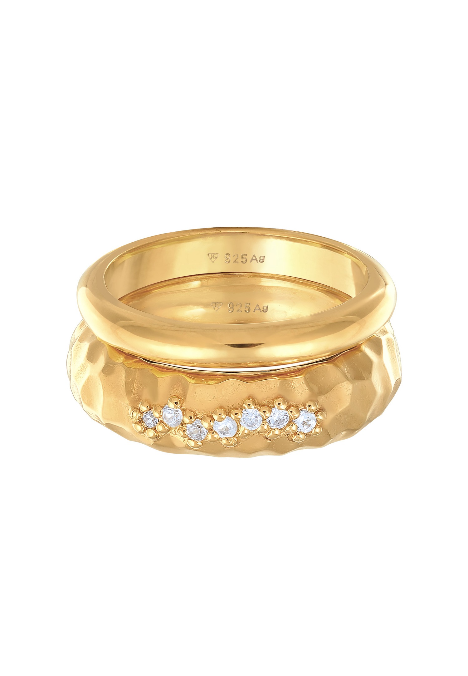 Elli PREMIUM Femmes Bande Set de 2 Martelé avec Topaze en Argent Sterling 925 Rhodié