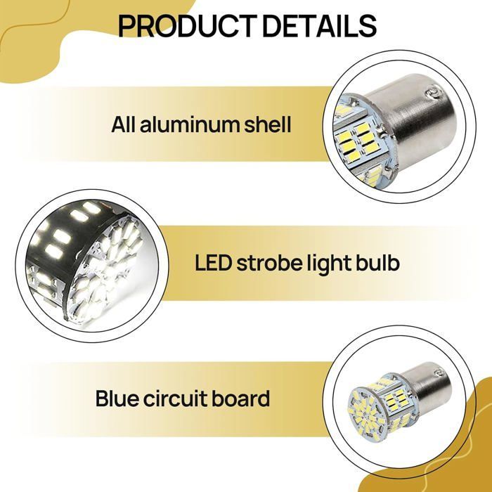 Paquete de 4 bombillas LED 1157 blancas de 6000-7000K P21/5W para automóviles, luces de estacionamiento LED para luces de freno, luces traseras, motocicletas, vehículos recreativos y automóviles.