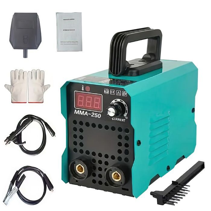 Saldatrice inverter da 250 A - 220 V - Portatile e compatta - Tecnologia IGBT - Display digitale a LED - per acciaio, acciaio inossidabile e ghisa - 3 kg