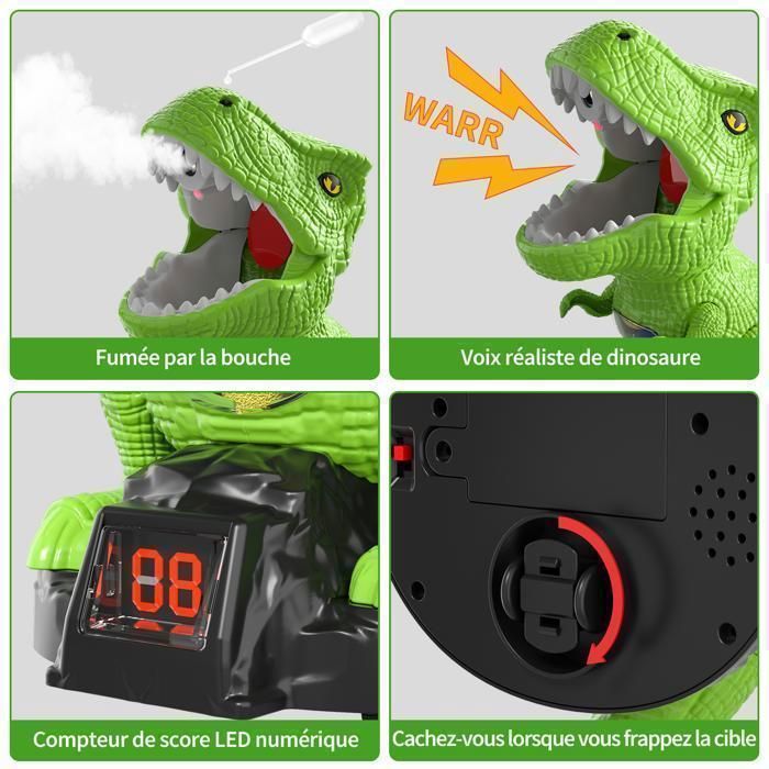 Jeu de tir dinosaure- KUKUFUN - Pistolet air comprimé, spray, score LCD, jeu de compétition plein air pour enfants 3-14 ans