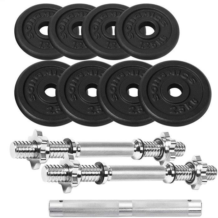Juego de mancuernas ajustables para entrenamiento con pesas SONGMICS, con 8 discos y barra de extensión SYL20LBKV1