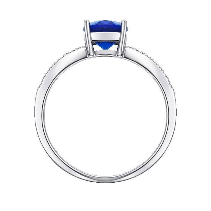 Damesring van gerhodineerd 925 sterling zilver – Intense blauwe kubische zirkonia – Ring bezet met zirkonia steentjes – Elegant sieraad met keurmerk – Cadeau-idee