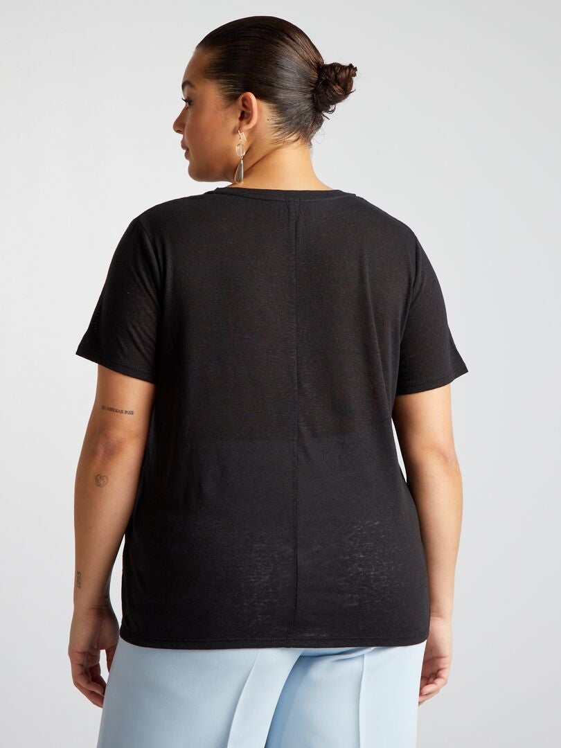 Zacht linnen T-shirt - zwart