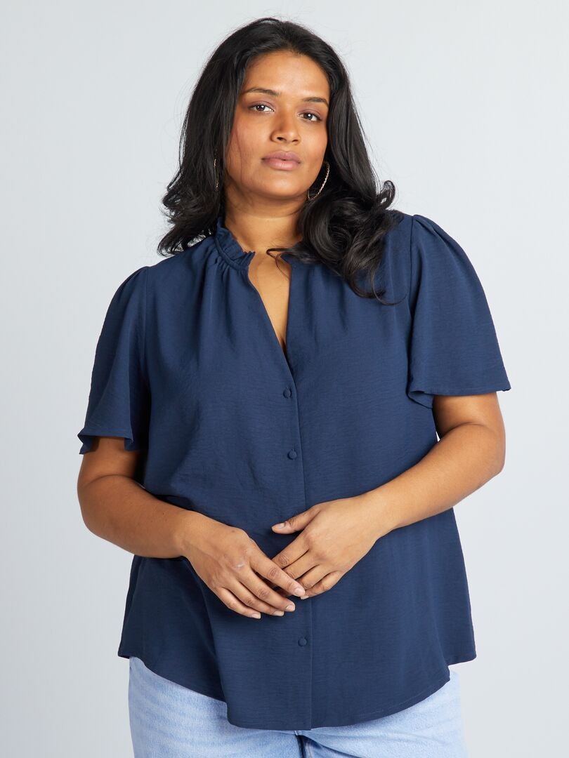 Zachte blouse met ruches - ZWART