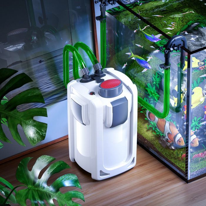 Filtro externo para acuario SunSun HW-702A, caudal de 1000 l/h, 3 etapas de filtración, incluye material filtrante y bomba de 24 W.