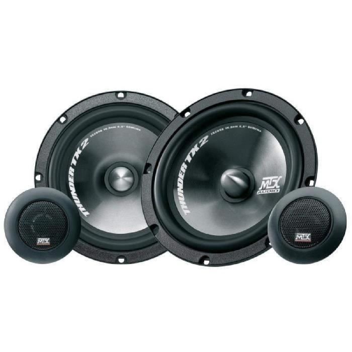 Kit de altavoces para coche MTX TX265S de 2 vías: tweeter de neodimio de 16,5 cm, 65 W RMS y 4 Ω, cono de polipropileno con cúpula de seda de 25 mm.