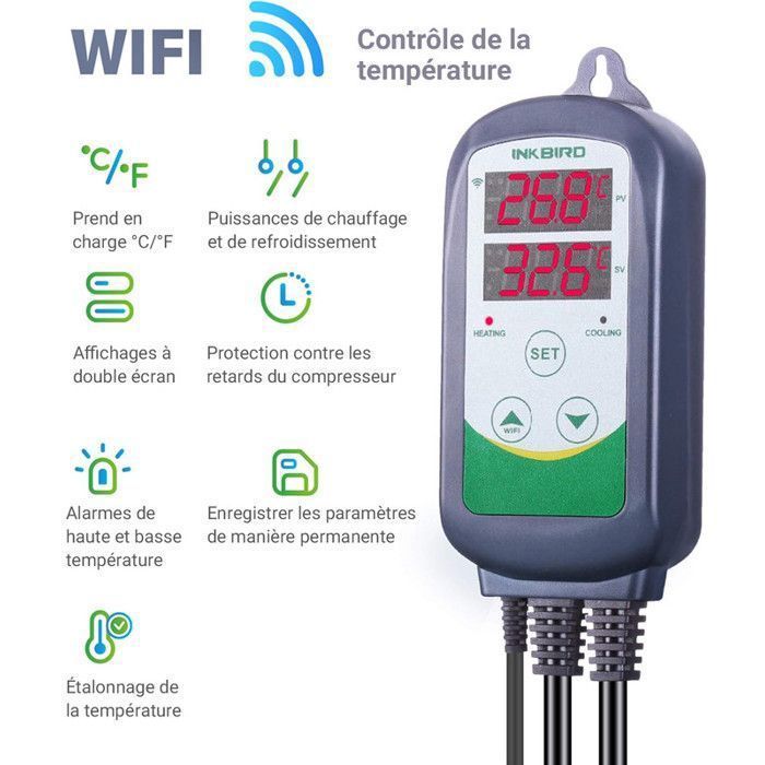 Regulador de temperatura INKBIRD ITC-308-WiFi, termostato inteligente com sonda para aquecimento.