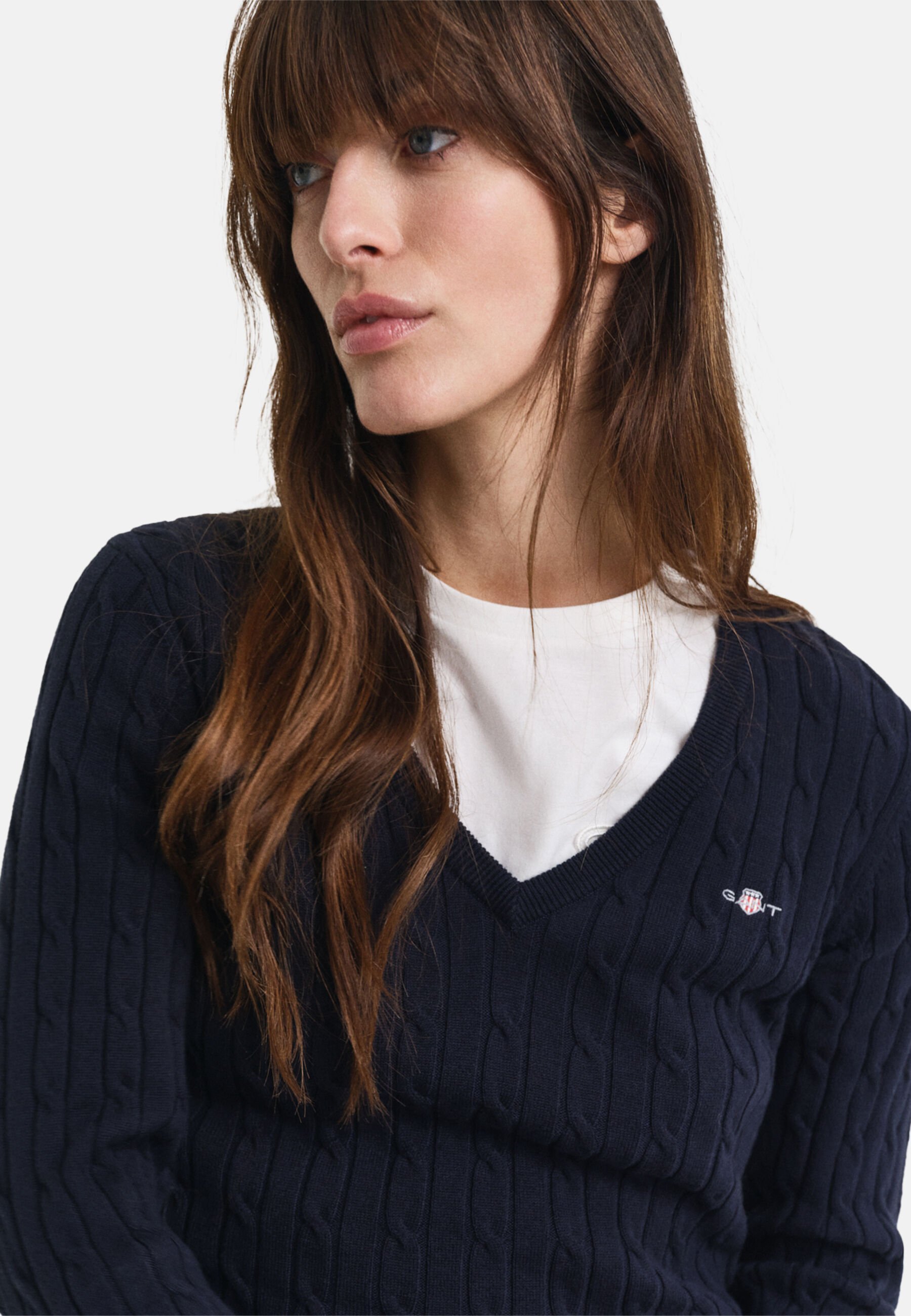 GANT STRETCH CABLE V-NECK - Pullover - Abendblau