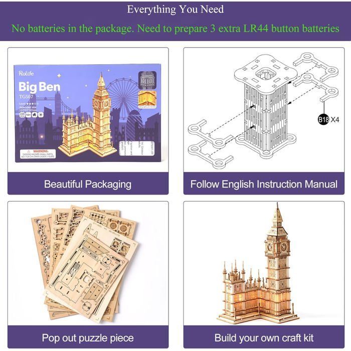 Kit de modelo de rompecabezas de madera 3D para adultos, juguete de construcción DIY, 220 piezas, marca Big Ben