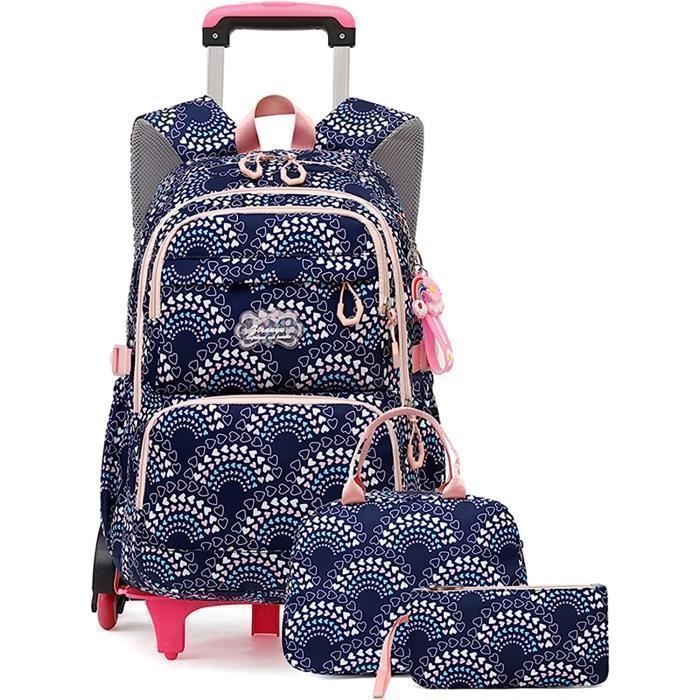 Estuche para lápices y mochila con ruedas LECOO - Negro - Para niños - Escuela primaria - Con lonchera y estuche para lápices