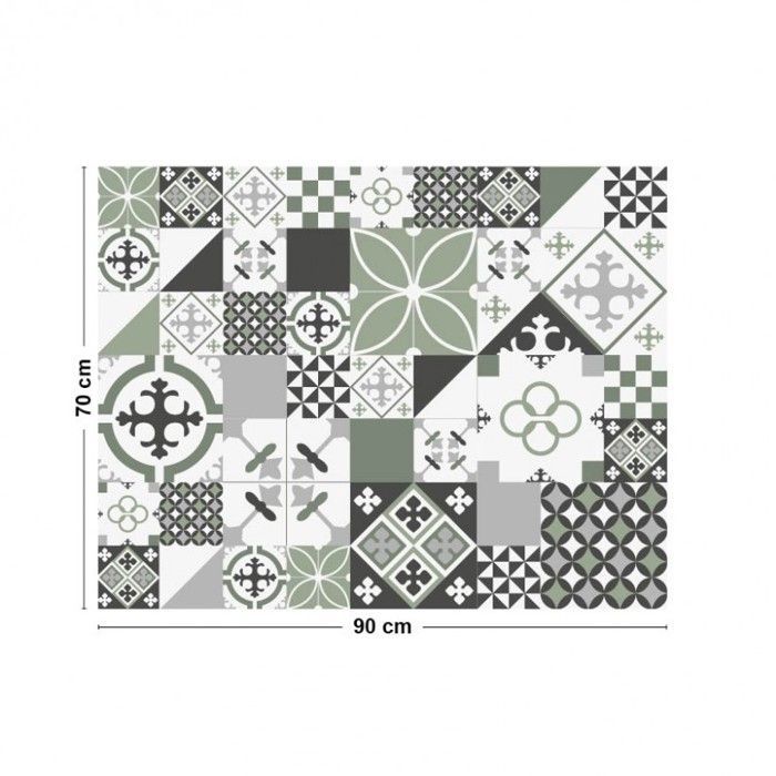 Fond de hotte en aluminium - effet carreaux de ciment vert - 70x90 cm - 99 Déco