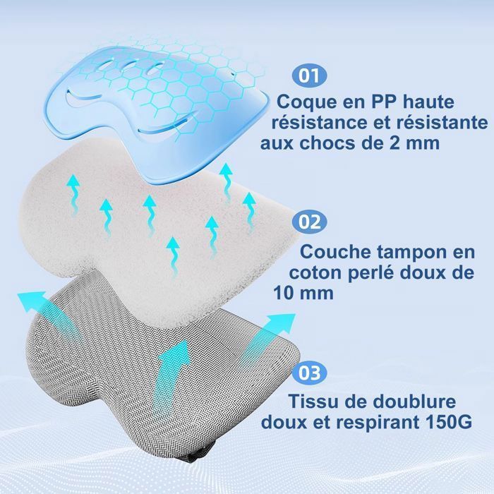 Wozwe® Professional Casque de sport pour enfants, genouillères et coudières, set de 7 pièces, bleu (2-14 Ans)