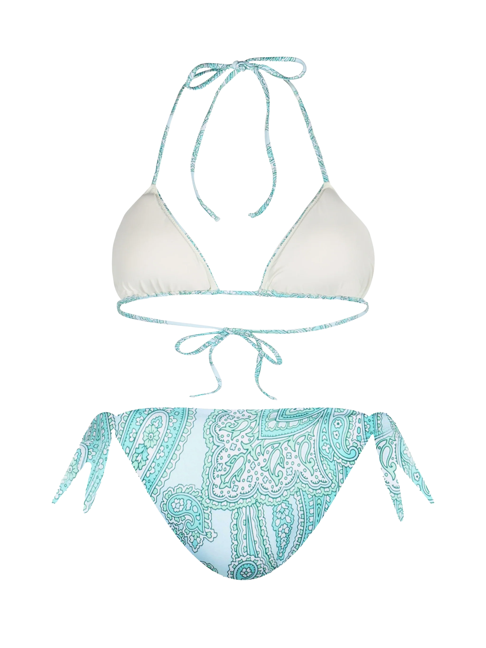 Bikini da donna a triangolo paisley verde acqua Leah Yali