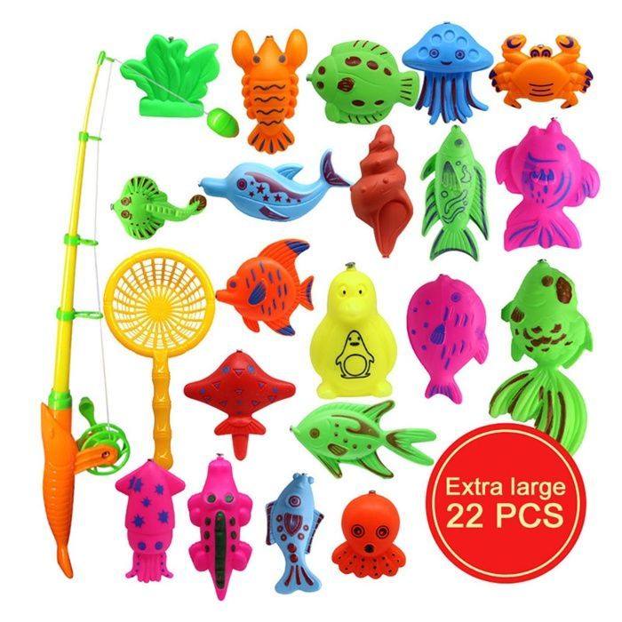 OMABETA Juguetes de pesca, juego de 22 piezas, juguete de pesca magnético, juguete de playa de verano, juguete de baño para bebés, juegos