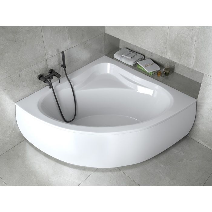 Vasca angolare 120x120 + pannello frontale in acrilico, sifone + piedini non disponibili