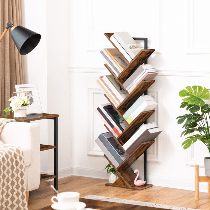 HOOBRO Bibliothèque, Étagère à 9 Niveaux, Étagère sur Pieds, Meuble de Rangement, en Forme d’Arbre, Bureau, Étagère Décorative