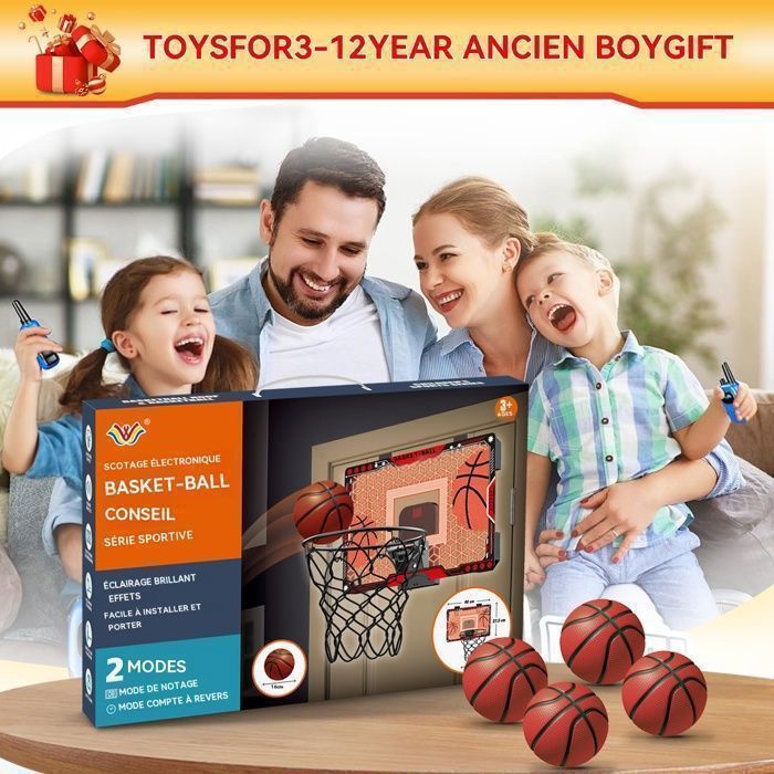 Canestro da basket da interno, mini canestro in acrilico per bambini, da parete, con 4 palloni, giochi di basket, giocattoli, regalo per ragazzi