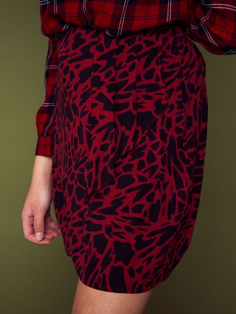 Korte gebreide rok met crêpe-effect - ROOD